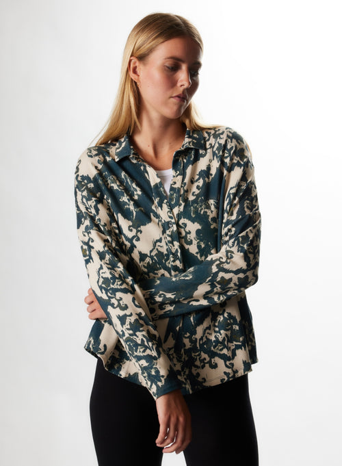 Camel Round Neck Long Sleeve Cotton/Cashmere T-shirt - MAJESTIC FILATURES