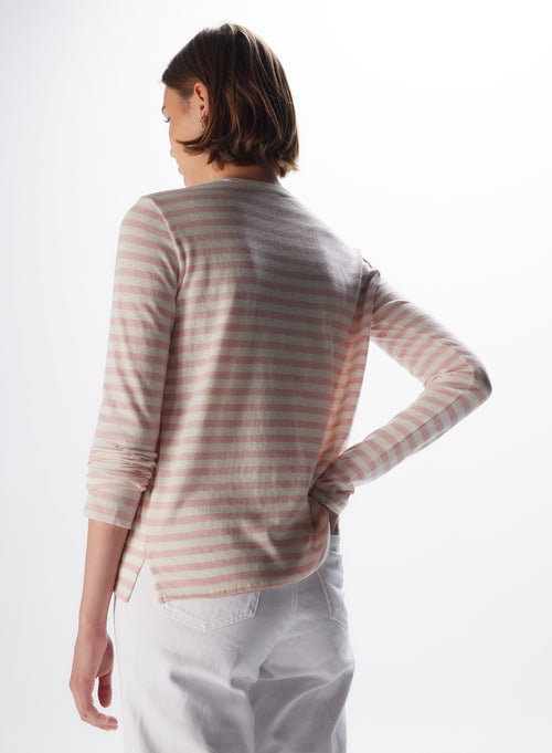 "Cotton / Cashmere Striped Long Sleeve Round Neck T-Shirt" - MAJESTIC FILATURES