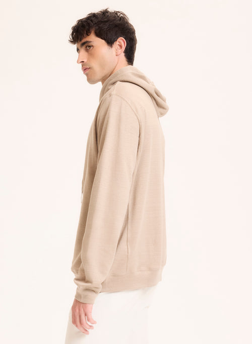 Beige Strickjacke mit langärmeligem Kapuzenkragen aus Leinen / Bio-Baumwolle - MAJESTIC FILATURES