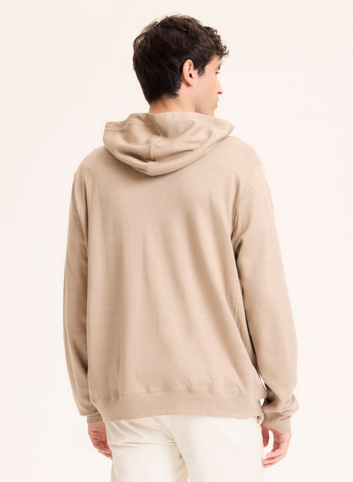 Beige Strickjacke mit langärmeligem Kapuzenkragen aus Leinen / Bio-Baumwolle - MAJESTIC FILATURES