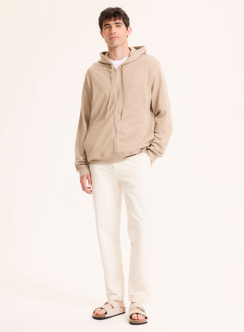 Beige Strickjacke mit langärmeligem Kapuzenkragen aus Leinen / Bio-Baumwolle - MAJESTIC FILATURES