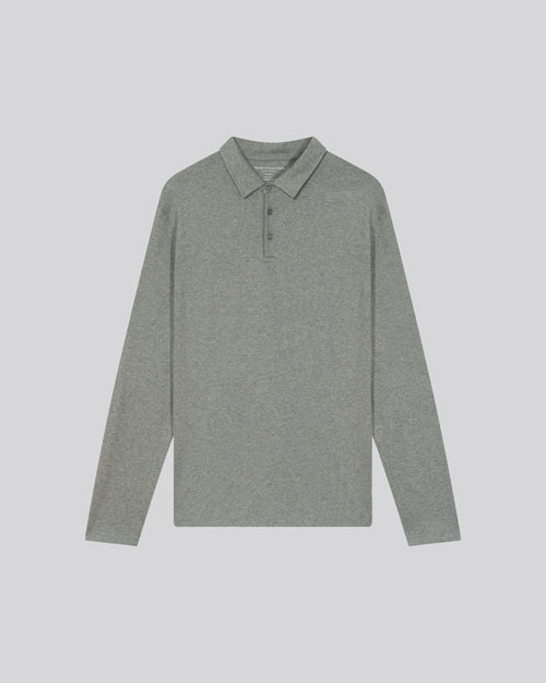 Grey Polo Shirt Long Sleeve Polo Shirt in Organic Cotton - MAJESTIC FILATURES