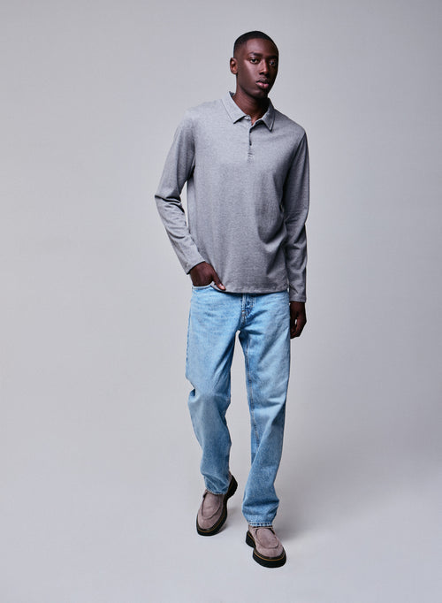 Grey Polo Shirt Long Sleeve Polo Shirt in Organic Cotton - MAJESTIC FILATURES