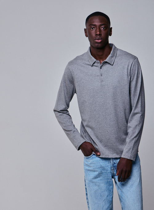 Polo Gris Manga Larga Polo en Algodón Orgánico - MAJESTIC FILATURES