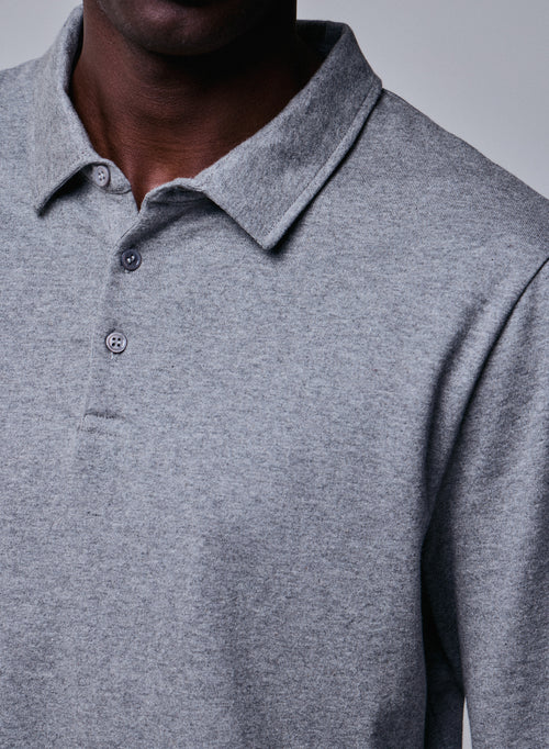 Grey Polo Shirt Long Sleeve Polo Shirt in Organic Cotton - MAJESTIC FILATURES
