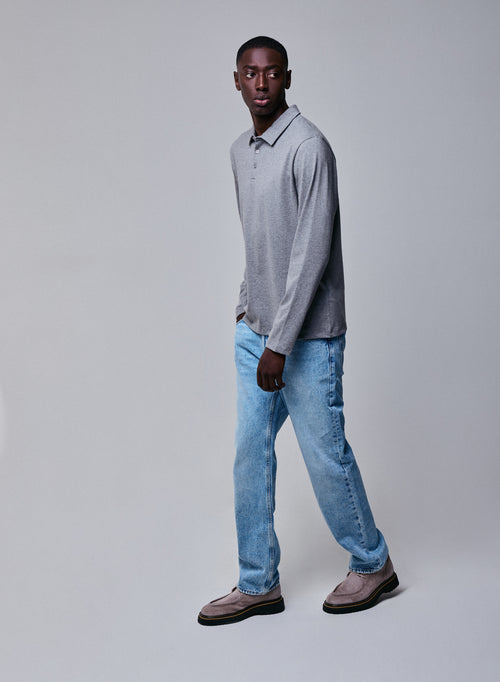 Grey Polo Shirt Long Sleeve Polo Shirt in Organic Cotton - MAJESTIC FILATURES