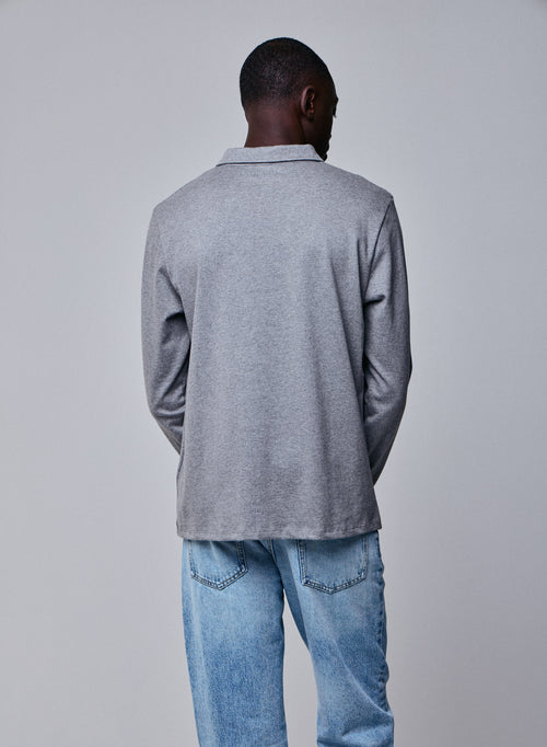 Grey Polo Shirt Long Sleeve Polo Shirt in Organic Cotton - MAJESTIC FILATURES