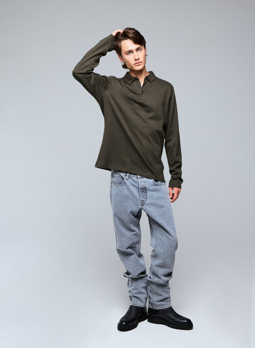 Polo Verde Polo de Manga Larga en Algodón Orgánico - MAJESTIC FILATURES