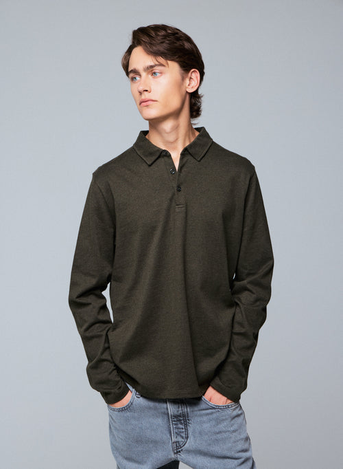 Grünes Poloshirt Langarm-Poloshirt aus Bio-Baumwolle - MAJESTIC FILATURES