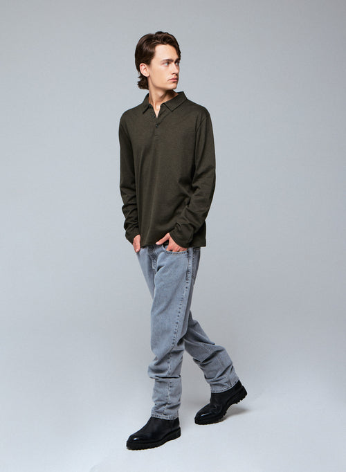 Polo Verde Polo de Manga Larga en Algodón Orgánico - MAJESTIC FILATURES