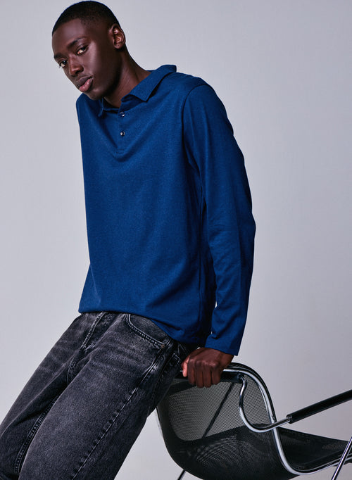 Polo Bleu Polo Manches Longues en Coton organique - MAJESTIC FILATURES