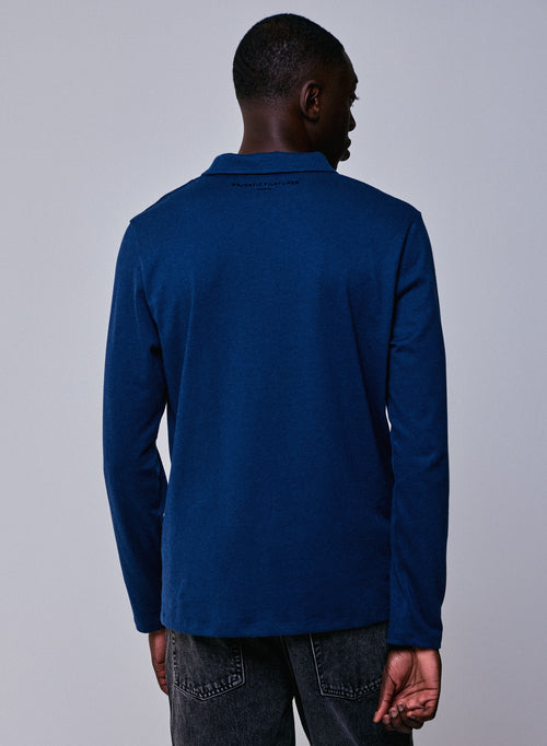Polo Azul Polo de Manga Larga en Algodón Orgánico - MAJESTIC FILATURES