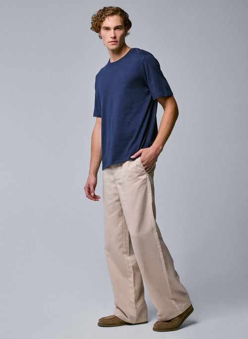 Blaues Kurzarm-T-Shirt mit Rundhalsausschnitt aus Bio-Baumwolle - MAJESTIC FILATURES