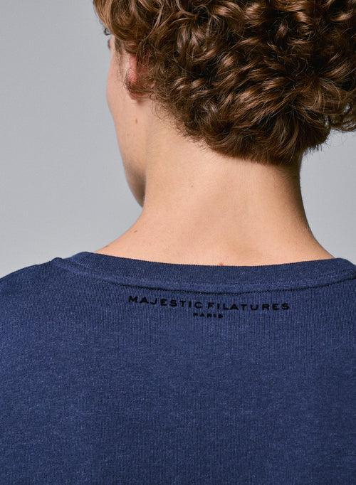 Blaues Kurzarm-T-Shirt mit Rundhalsausschnitt aus Bio-Baumwolle - MAJESTIC FILATURES