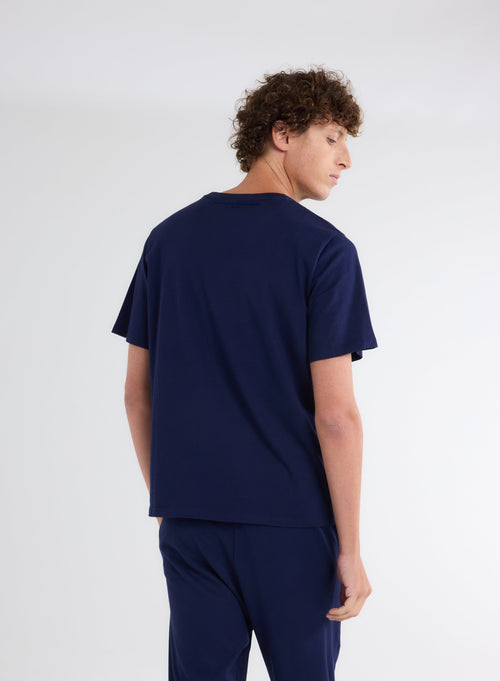 Blue Organic Cotton Crew Neck Short Sleeve T-Shirt - MAJESTIC FILATURES