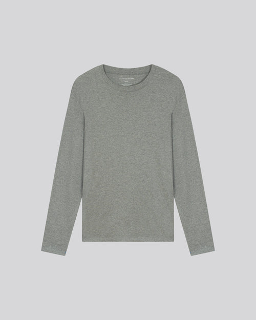 Grey Round Neck Long Sleeve T-shirt in Organic Cotton - MAJESTIC FILATURES