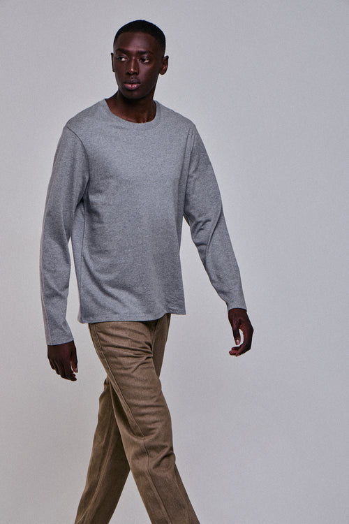 Grey Round Neck Long Sleeve T-shirt in Organic Cotton - MAJESTIC FILATURES
