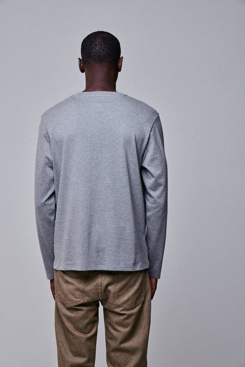 Grey Round Neck Long Sleeve T-shirt in Organic Cotton - MAJESTIC FILATURES