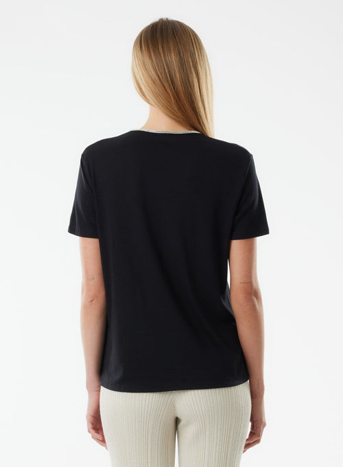 Tee shirt Noir Manches Courtes Col V en Lyocell, Tencel / Coton organique - MAJESTIC FILATURES