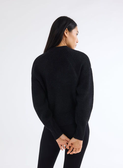 Pull Noir Col Rond Manches Longues - MAJESTIC FILATURES