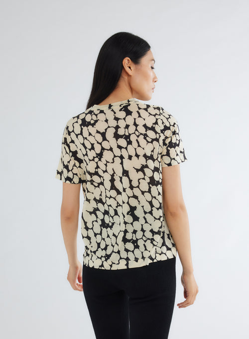 T-shirt Noir / beige Col Rond Manches Longues en Lyocell et Laine Vierge - MAJESTIC FILATURES