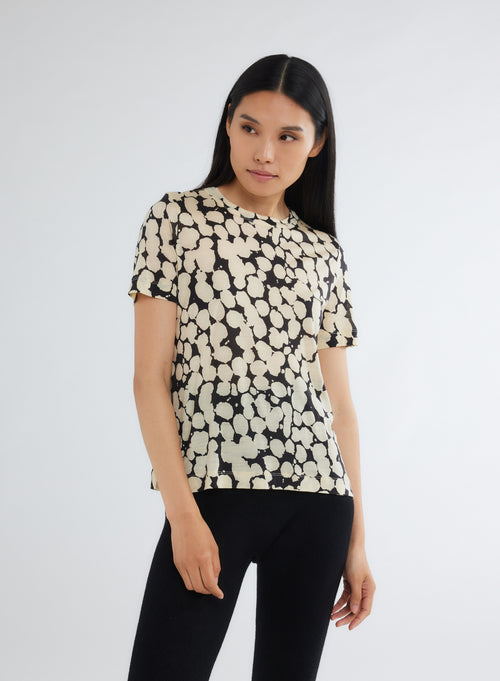 T-shirt Noir / beige Col Rond Manches Longues en Lyocell et Laine Vierge - MAJESTIC FILATURES