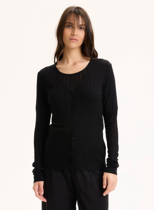 Black V-neck Long Sleeve Lyocell / Tencel Vest - MAJESTIC FILATURES