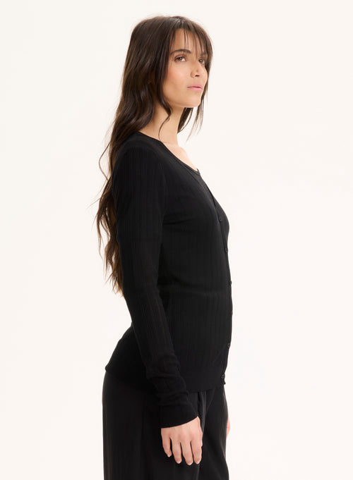 Black V-neck Long Sleeve Lyocell / Tencel Vest - MAJESTIC FILATURES