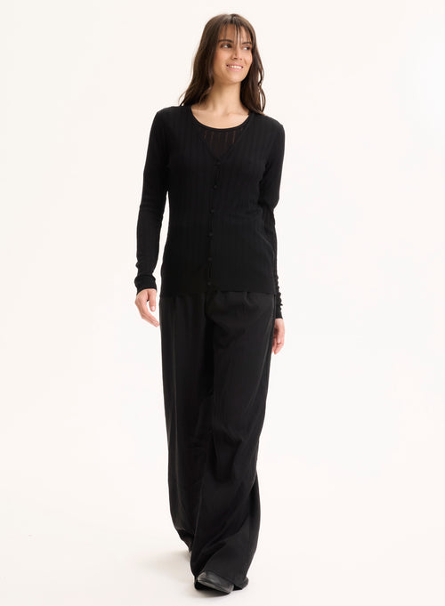 Black V-neck Long Sleeve Lyocell / Tencel Vest - MAJESTIC FILATURES