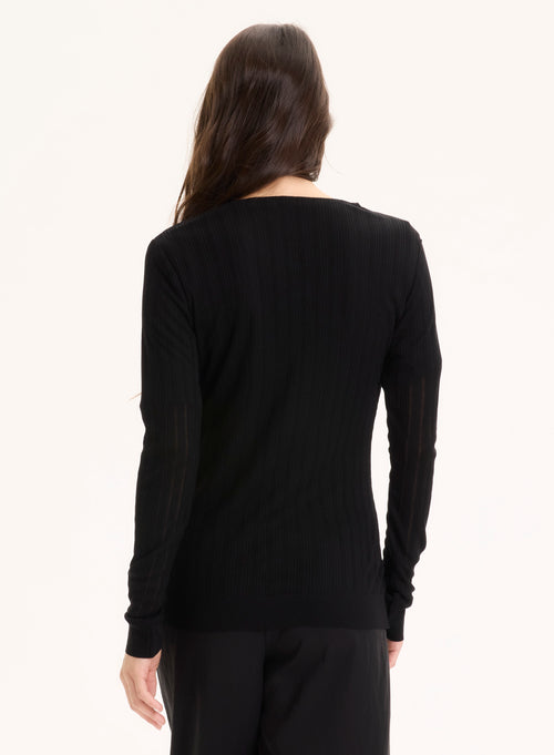 Black V-neck Long Sleeve Lyocell / Tencel Vest - MAJESTIC FILATURES