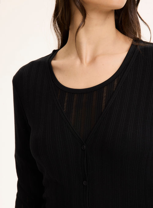 Black V-neck Long Sleeve Lyocell / Tencel Vest - MAJESTIC FILATURES