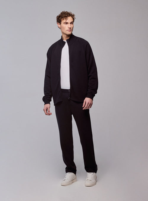 Gilet Noir Col Montant Manches Longues en Coton organique - MAJESTIC FILATURES