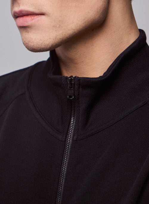 Gilet Noir Col Montant Manches Longues en Coton organique - MAJESTIC FILATURES