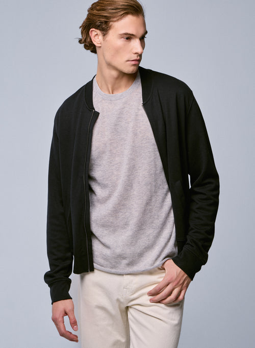 Gilet Noir Col Rond Manches Longues en Lyocel, Tencel / Coton organique - MAJESTIC FILATURES