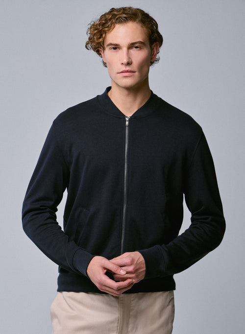 Gilet Marine Col Rond Manches Longues en Lyocel, Tencel / Coton organique - MAJESTIC FILATURES