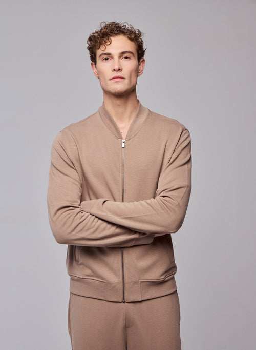 Gilet Beige Col Rond Manches Longues en Lyocel, Tencel / Coton organique - MAJESTIC FILATURES