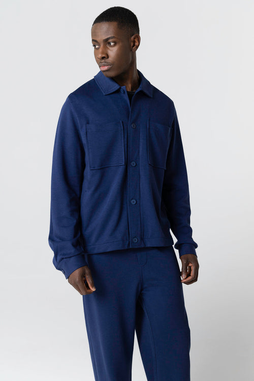 Veste Bleue Col Veste Manches Longues en Lyocel, Tencel / Coton Organique - MAJESTIC FILATURES