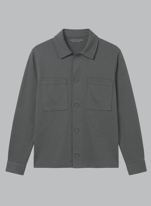 Jacke mit V-Ausschnitt und langen Ärmeln aus Lyocel, Tencel / Bio-Baumwolle in Dunkelgrau - MAJESTIC FILATURES