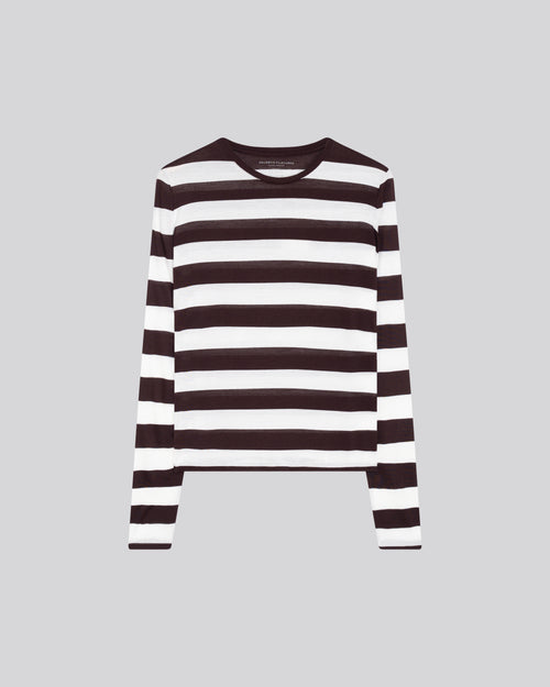 White / Purple Long Sleeves Round Neck T-shirt in Viscose / Cashmere - MAJESTIC FILATURES