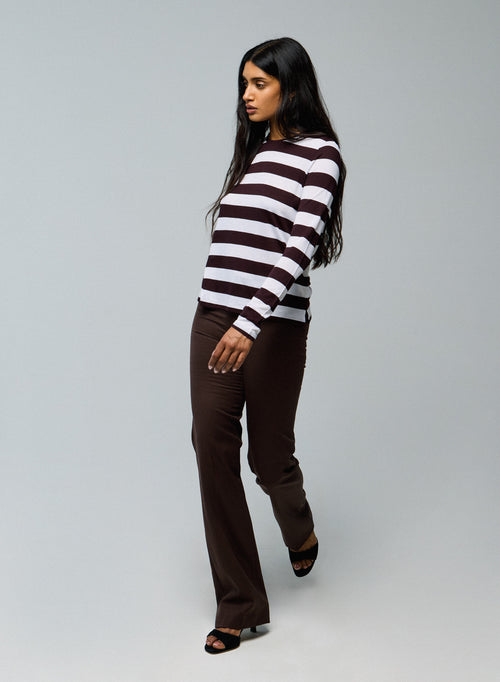 White / Purple Long Sleeves Round Neck T-shirt in Viscose / Cashmere - MAJESTIC FILATURES