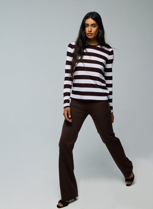 White / Purple Long Sleeves Round Neck T-shirt in Viscose / Cashmere - MAJESTIC FILATURES