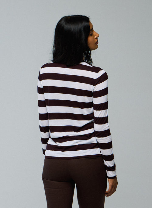 White / Purple Long Sleeves Round Neck T-shirt in Viscose / Cashmere - MAJESTIC FILATURES