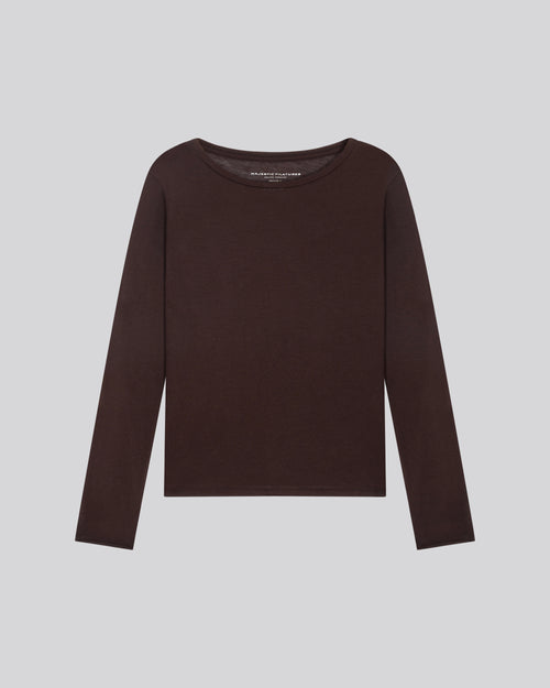 Purple Round Neck Long Sleeves T-shirt in Viscose / Cashmere - MAJESTIC FILATURES