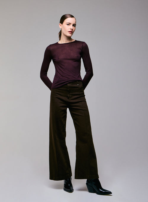 Purple Round Neck Long Sleeves T-shirt in Viscose / Cashmere - MAJESTIC FILATURES