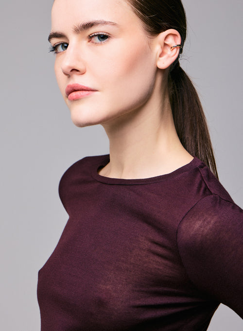 Purple Round Neck Long Sleeves T-shirt in Viscose / Cashmere - MAJESTIC FILATURES