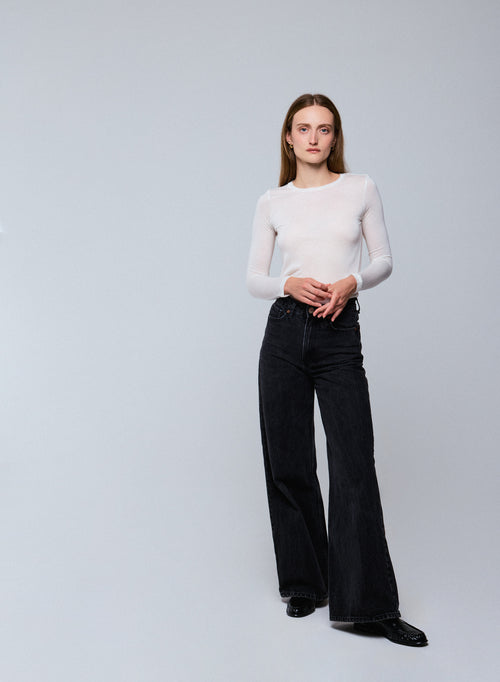 Camiseta blanca de manga larga con cuello redondo en viscosa / cachemira - MAJESTIC FILATURES