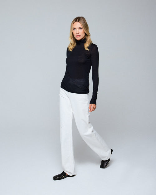 Schwarzes langärmeliges Rollkragen-T-Shirt aus Viskose / Kaschmir - MAJESTIC FILATURES