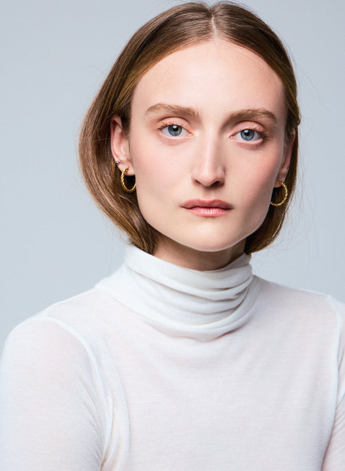 Weißes langärmeliges Rollkragen-T-Shirt aus Viskose / Kaschmir - MAJESTIC FILATURES