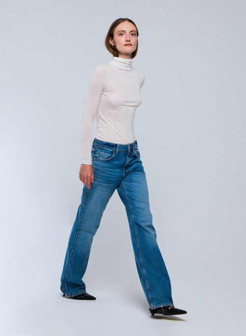 Weißes langärmeliges Rollkragen-T-Shirt aus Viskose / Kaschmir - MAJESTIC FILATURES