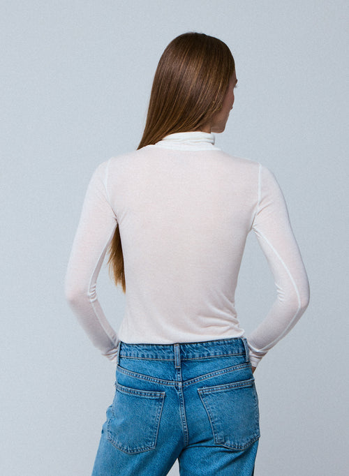 Weißes langärmeliges Rollkragen-T-Shirt aus Viskose / Kaschmir - MAJESTIC FILATURES